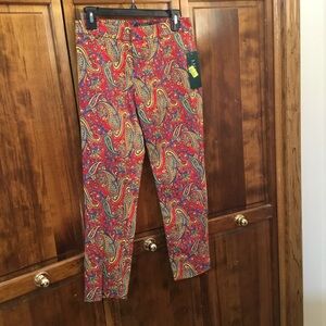 Lauren Ralph Lauren colorful capris, size 2P, NWT, front zip/hook, belt loops